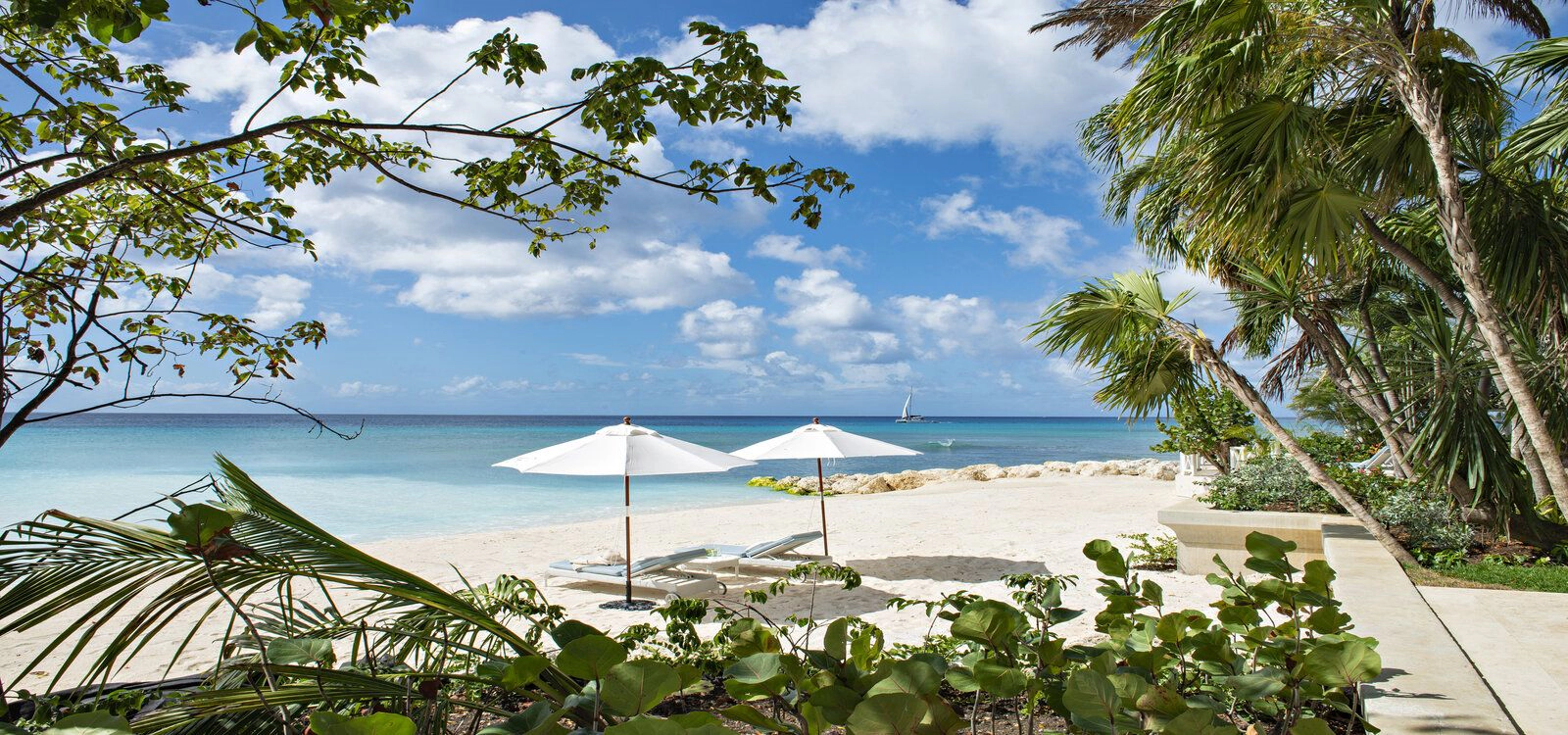The pristine pearly white sands by the Great House beachfront villa in St Peter Barbados