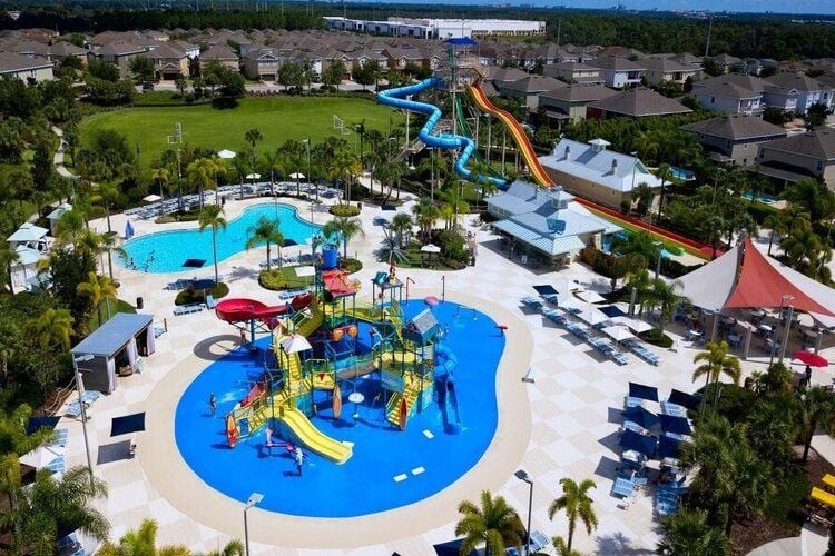 Aerial view of the Encore Resort water park in Orlando. Orlando vacation rentals and villas with pool access.