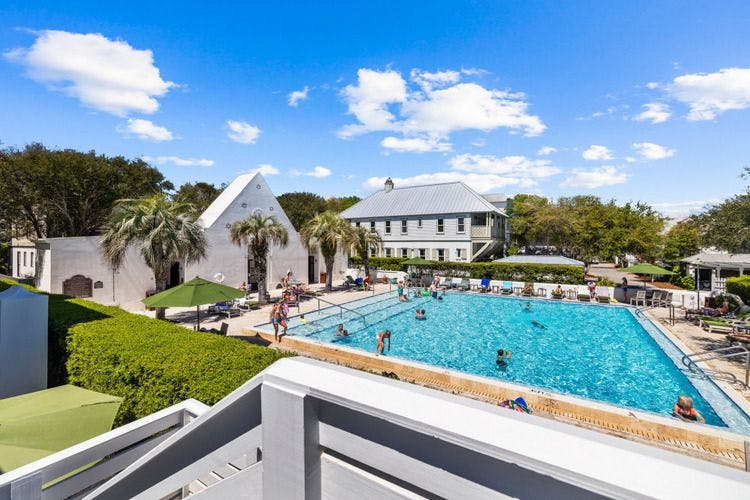 A sunny communal pool in Rosemary Beach, FL