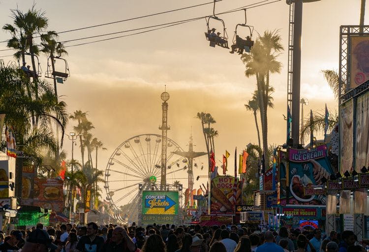 San Diego County Fair with rides, a big wheel and street food vendors