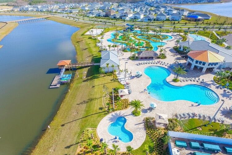 Aerial view over Storey Lake Resort in Orlando. Orlando resorts.