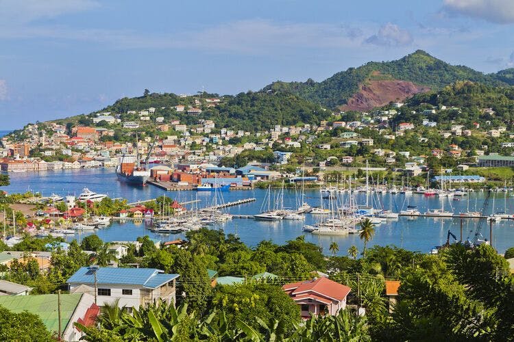 A view across St George's harbor in Grenada