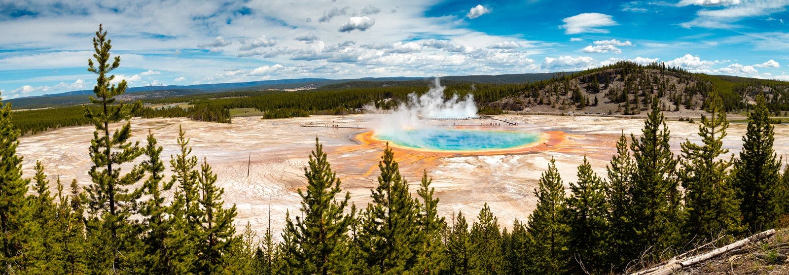 Panoramic view of the Prismatic Pool at Yellowstone National Park 