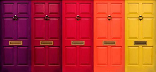 A rainbow line of doors