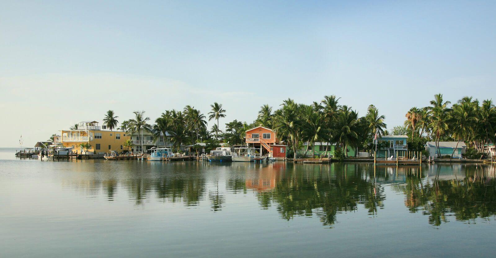 Colorful buildings along the waterfront at Islamorada