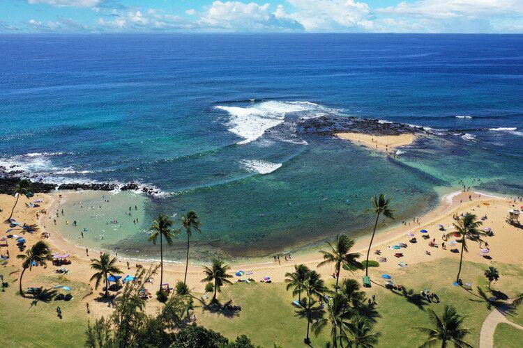 Koloa vacation rentals, aerial beach view, Top Villas
