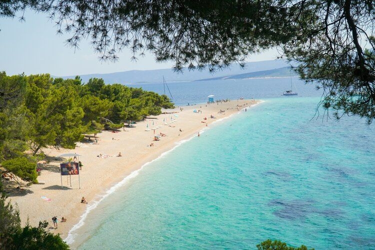 Best beaches in Croatia, view of one side of Zlatni Rat beach on the island of Brac