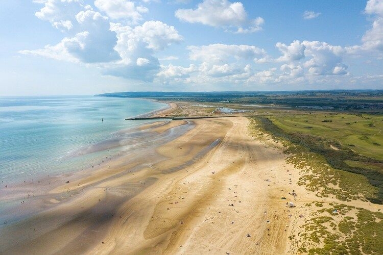 Best beaches near London, aerial view of Camber Sands, East Sussex