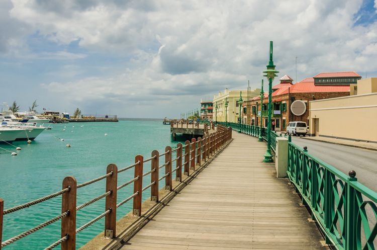 Bridgetown boardwalk on a cloudy day