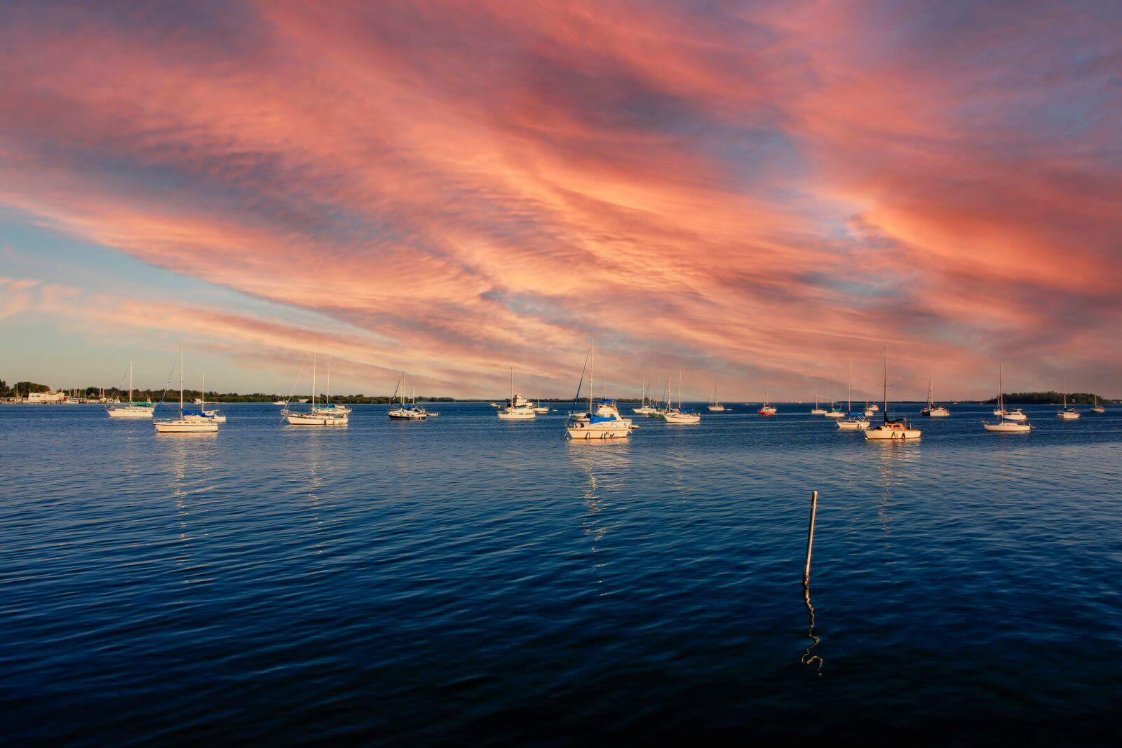 Bradenton boats in the water at sunset