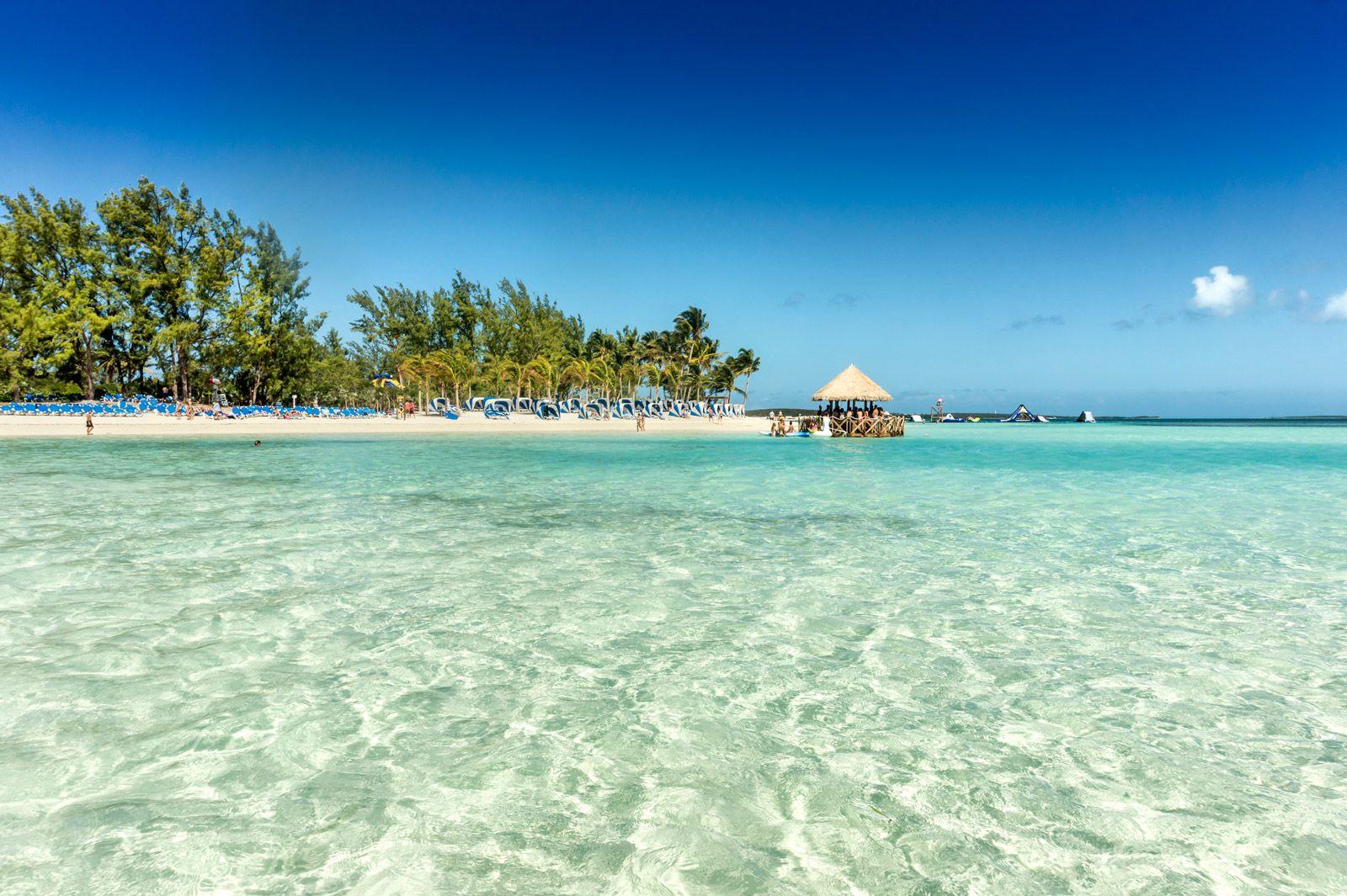 A reef and white sand beach in the Cayman Islands