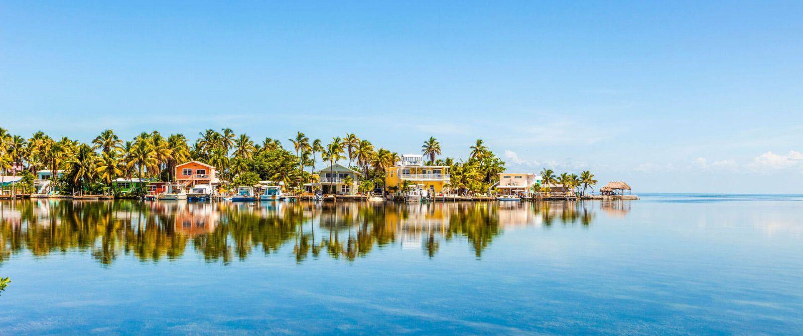 Florida Keys colorful buildings along the water's edge