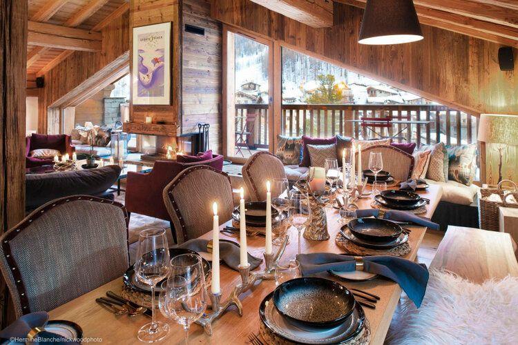 French Alps Concierge services, Top Villas, view of dining room in Le Fornte 3 in Val d'Isere