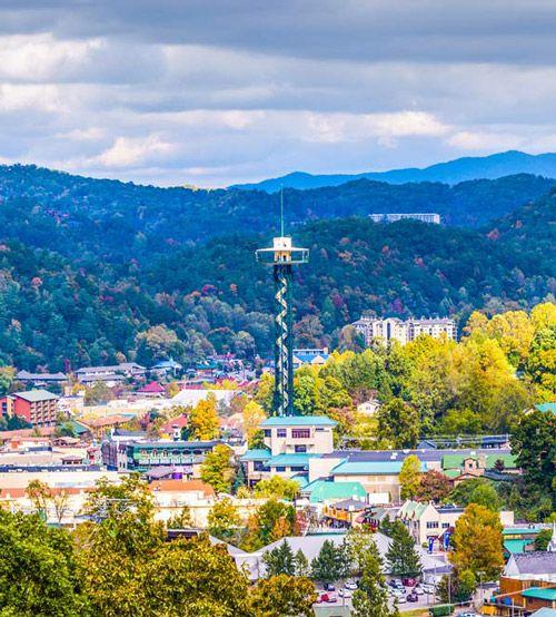 Gatlinburg resort skyline with distant mountains