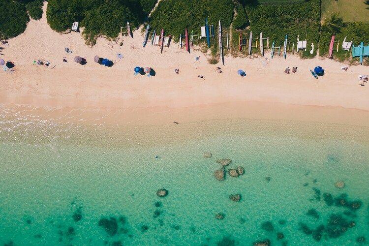Lanikai beach, aerial view, Kailua, Hawaii beach, Top Villas