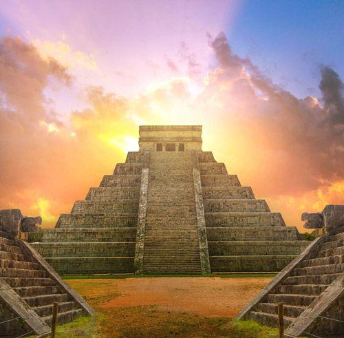 Chichen Itza pyramid in Mexico at sunrise