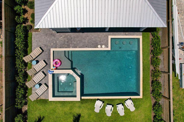 Miramar beach house rentals with a private pool - Miramar beach 235 ariel shot of vacation rental with large pool and sun loungers