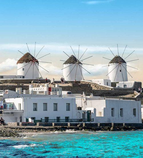 Mykonos windmills by the sea