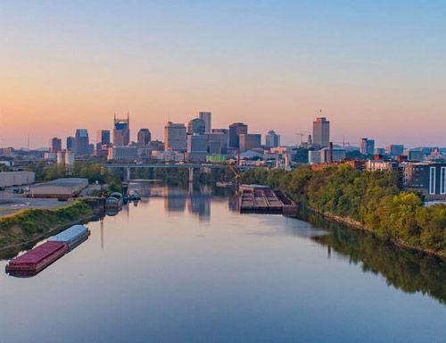 Nashville city skyline at sunrise