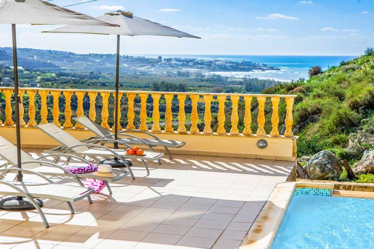 Ocean view villas in Cyprus Aqua View private pool with sun loungers and view of the sea