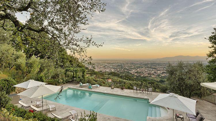 Pistoia accommodation with private pools - Giornolungo private pool and seating area with landscape views