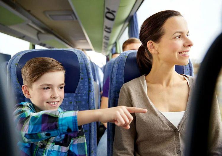 Family on a resort shuttle to Disney in Orlando