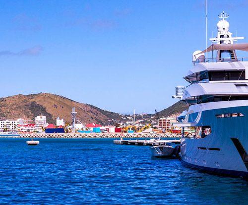 A luxury yacht moored in the sea in Saint Martin