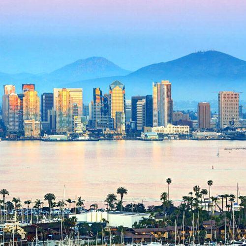 San Diego city skyline at sunset