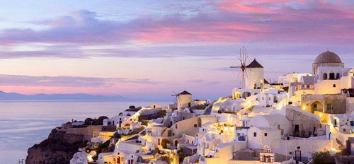 Oia village in Santorini at sunset