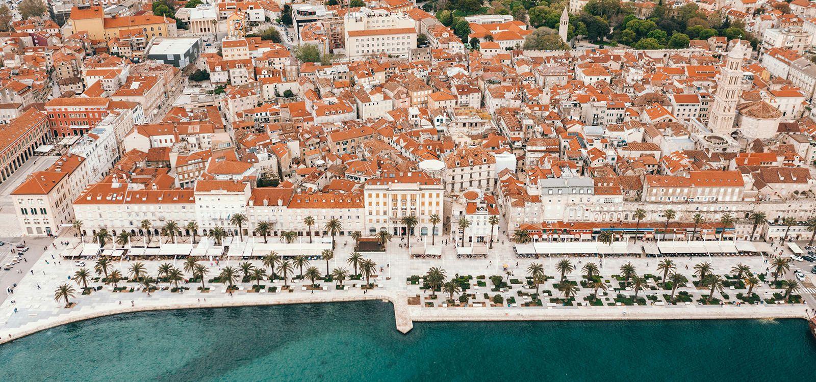 Split villa and holiday rentals, aerial view of Split city, Top Villas