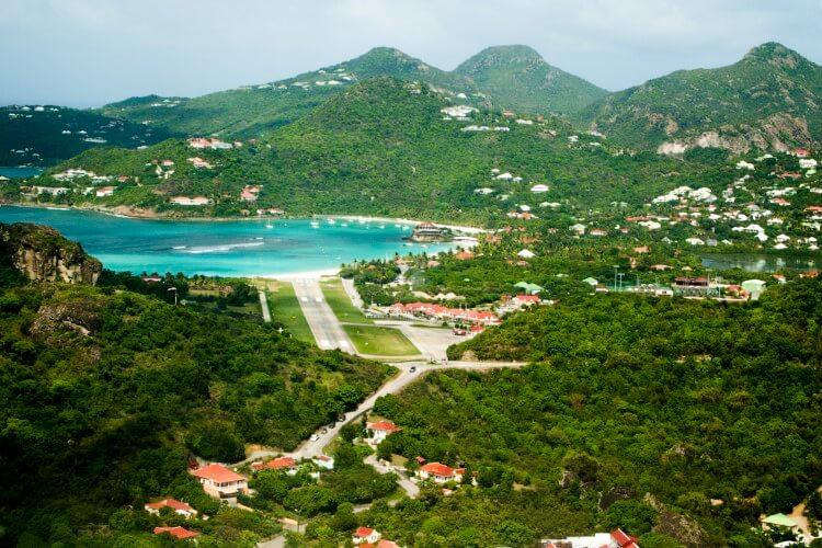 An aerial view of St Barts airport