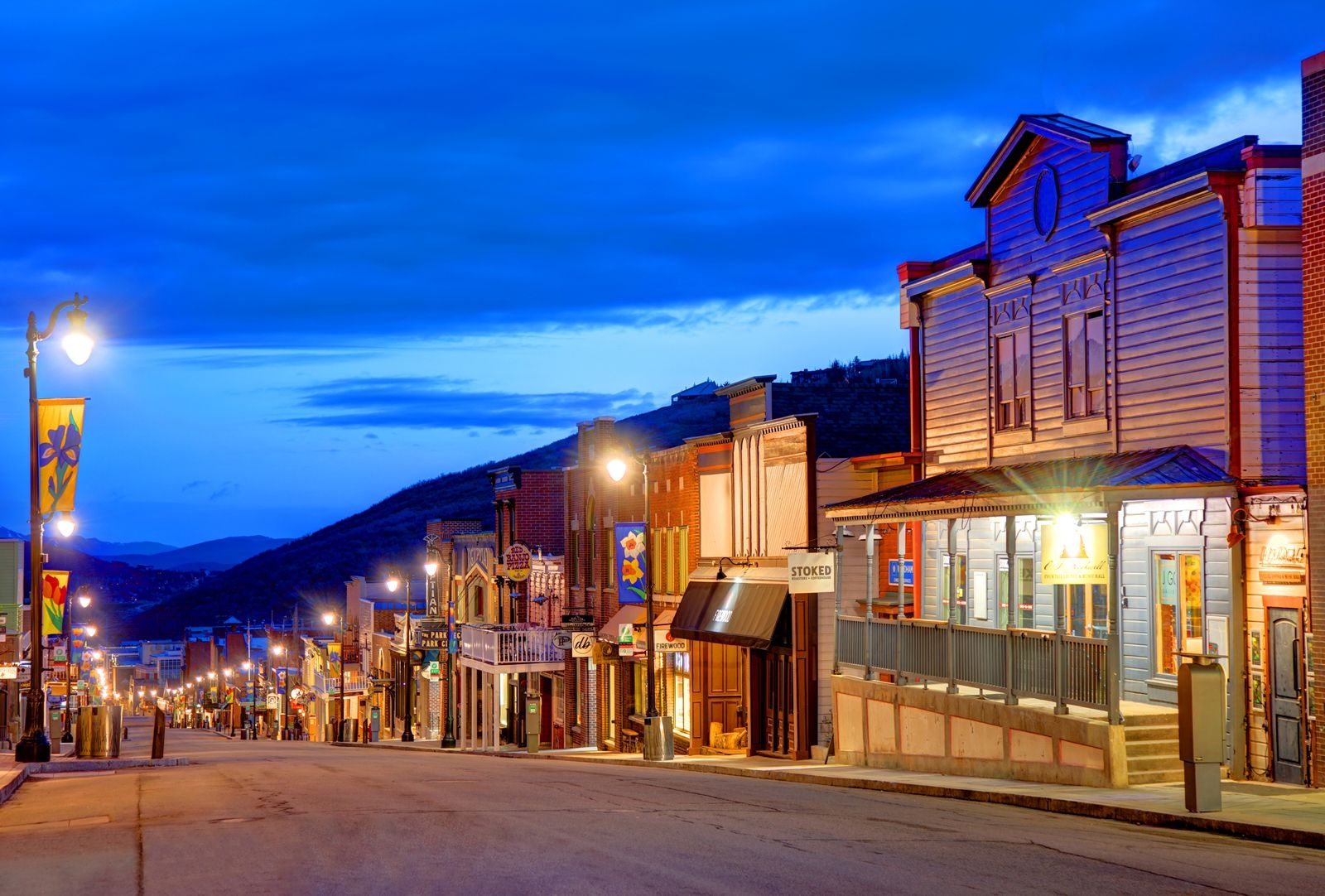 Park City Utah main street at dusk