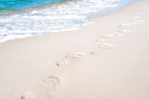 Footprints in the sand by the sea