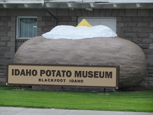 Idaho Potato Museum front with giant baked potato and sign