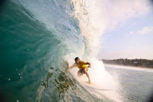 A man surfing a large wave