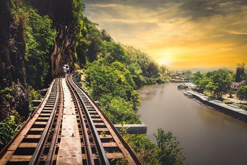 Thailand's 'Death Railway' leading to the bridge over the River Kwai