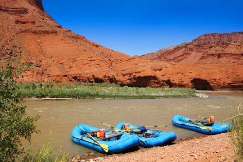 Blue rafts by the Colorado River