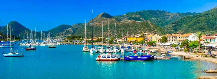 Small fishing boats in a Greek harbor