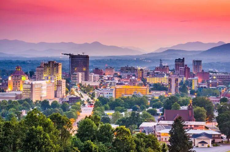 Asheville skyline at sunset