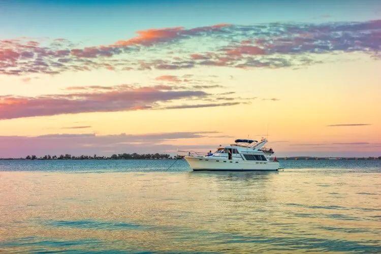 A yacht in the sea at dusk