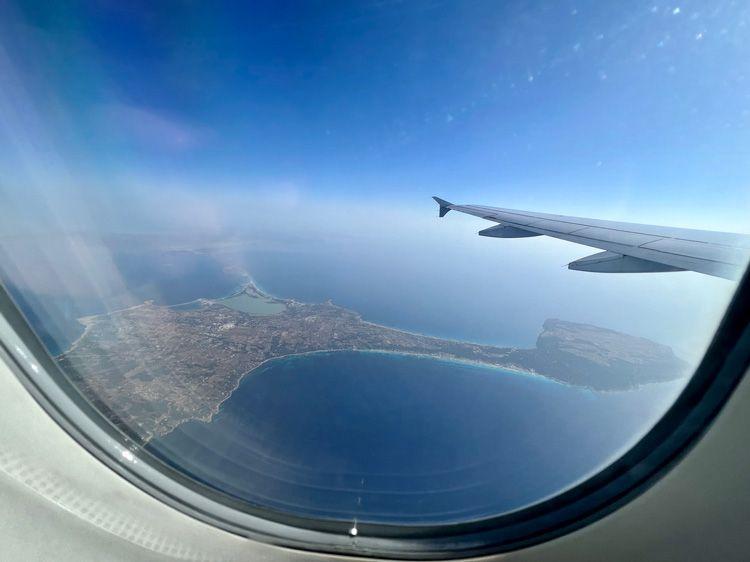 View of Ibiza island from a plane window