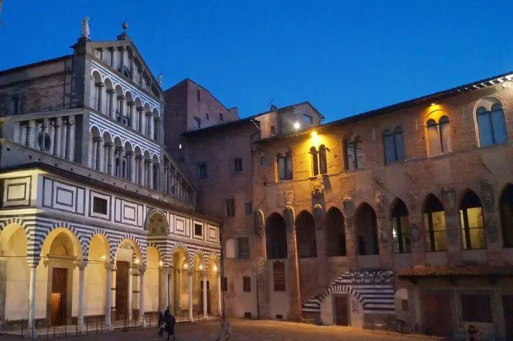 Pistoia town square with a church and town hall