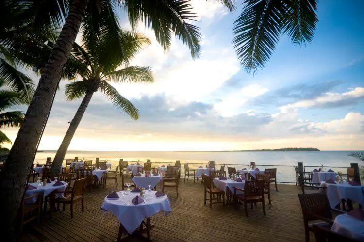 A restaurant on a deck by the sea