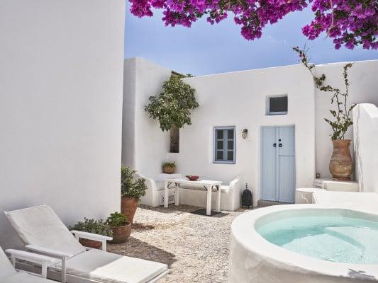 Villa Ivi traditional white painted villa in Santorini, Greece