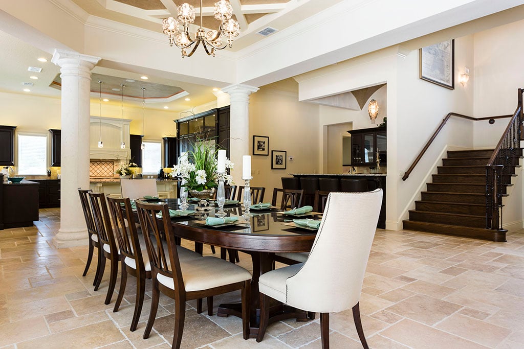 A sophisticated, modern dining area