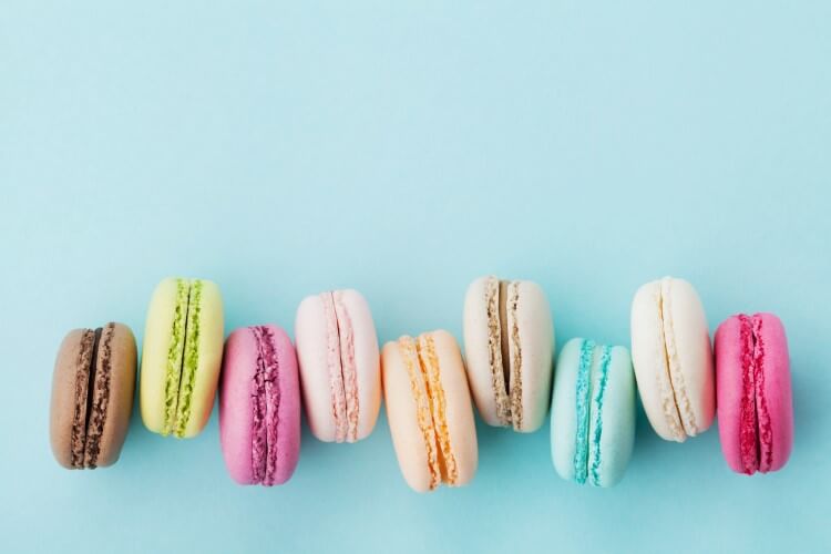 Macarons on a blue background